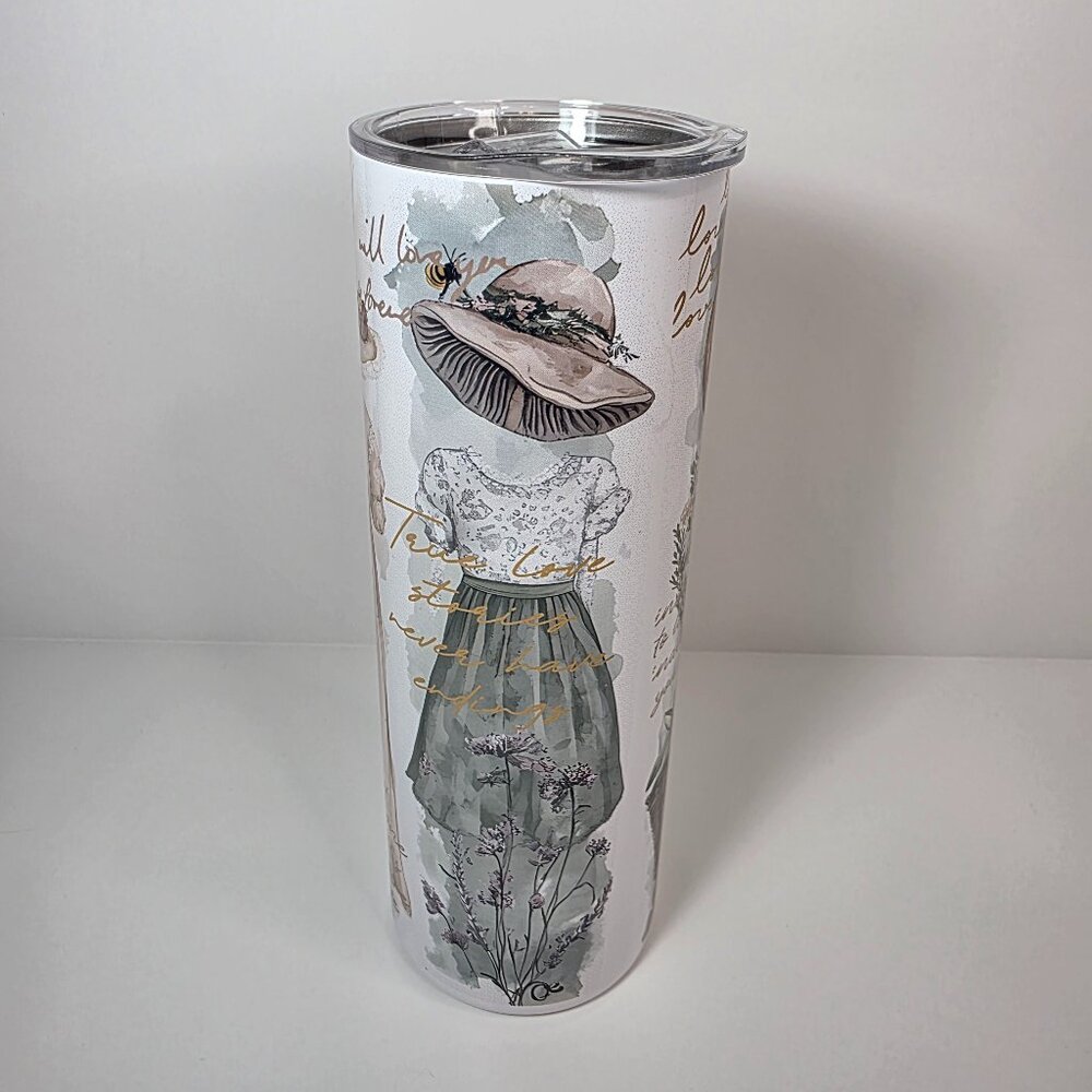 Vintage Cottagecore Romance 20oz Stainless Steel Tumbler | Floral Hat Aesthetics - Picture 6 of 8